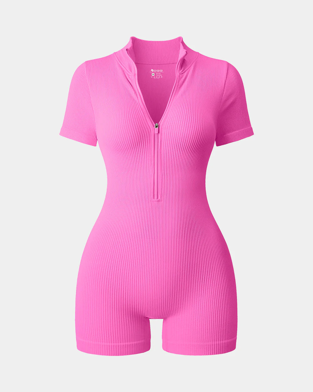 OQ200 - Ribbed Short Sleeve Zip Romper