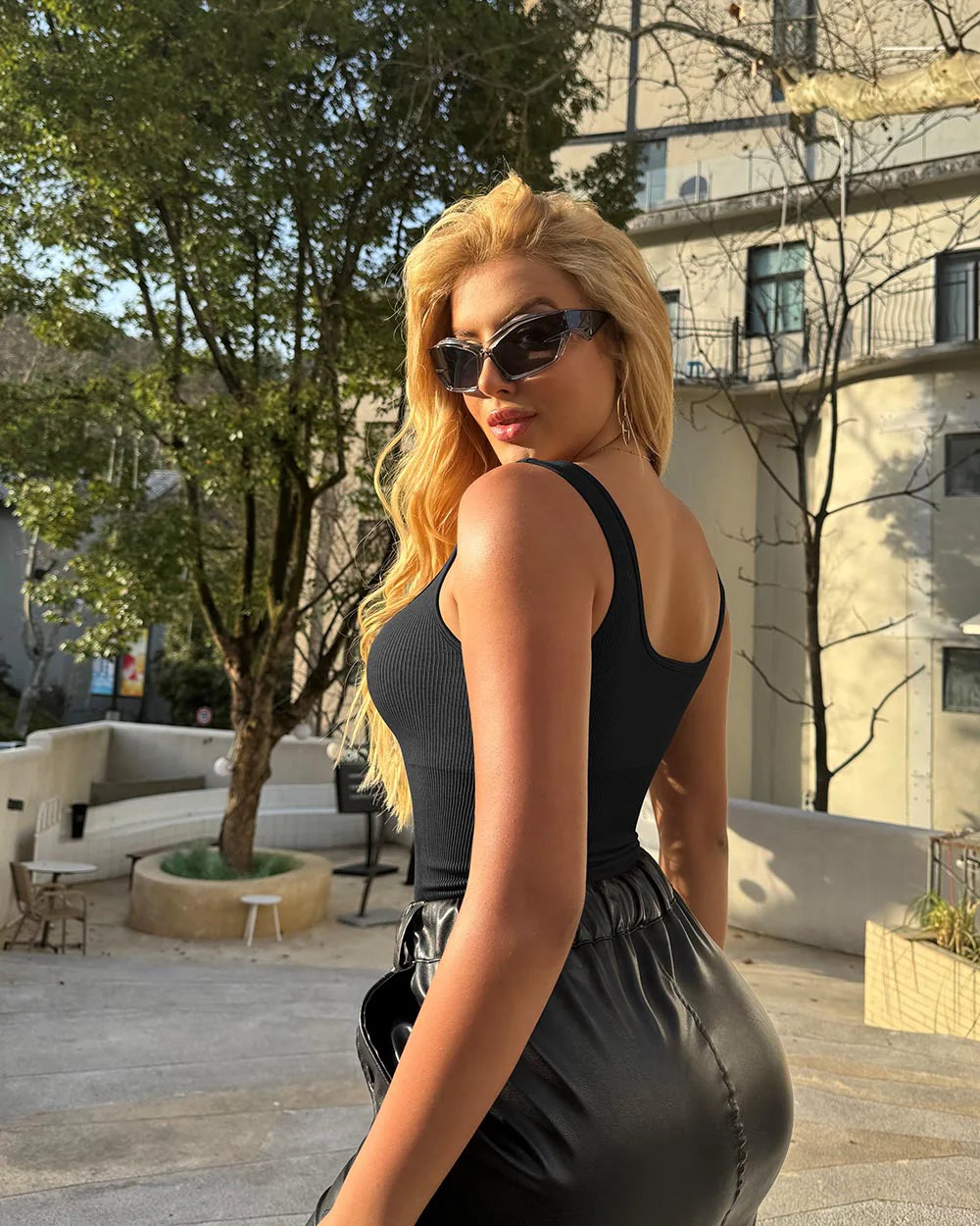 OQ300 - Sleeveless Square Neck Thongs Bodysuits