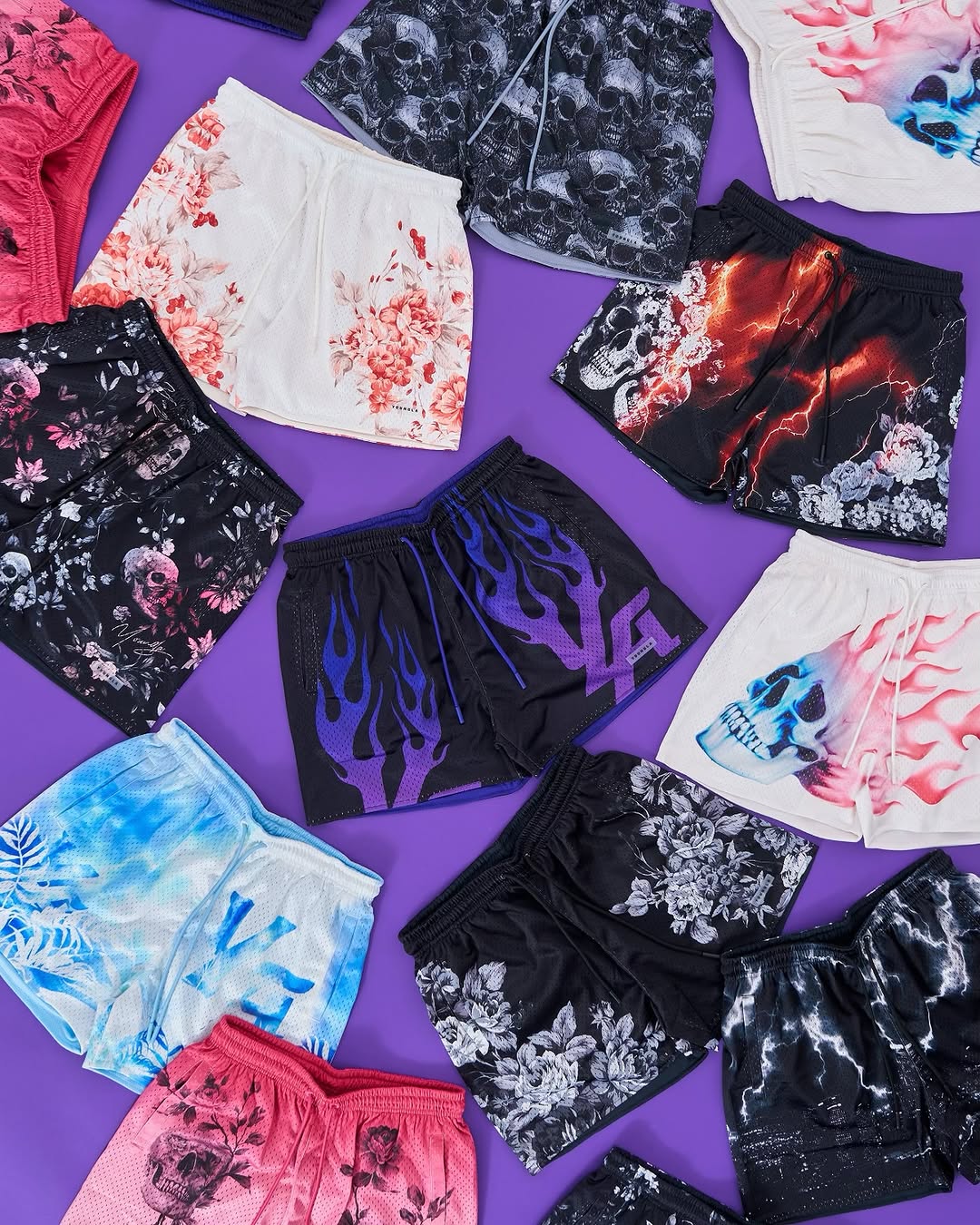 1111 - Skulls & Roses Reversible Shorts